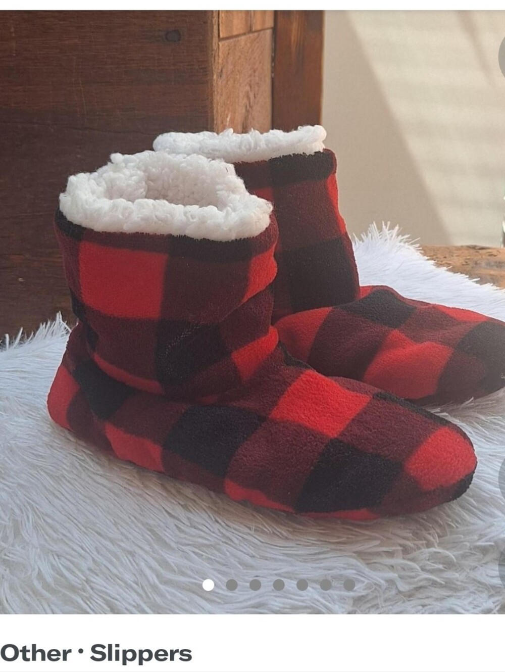 BRAND NEW PJ Couture red and black Checkered Slippers Christmas Booties Med 7/ 8